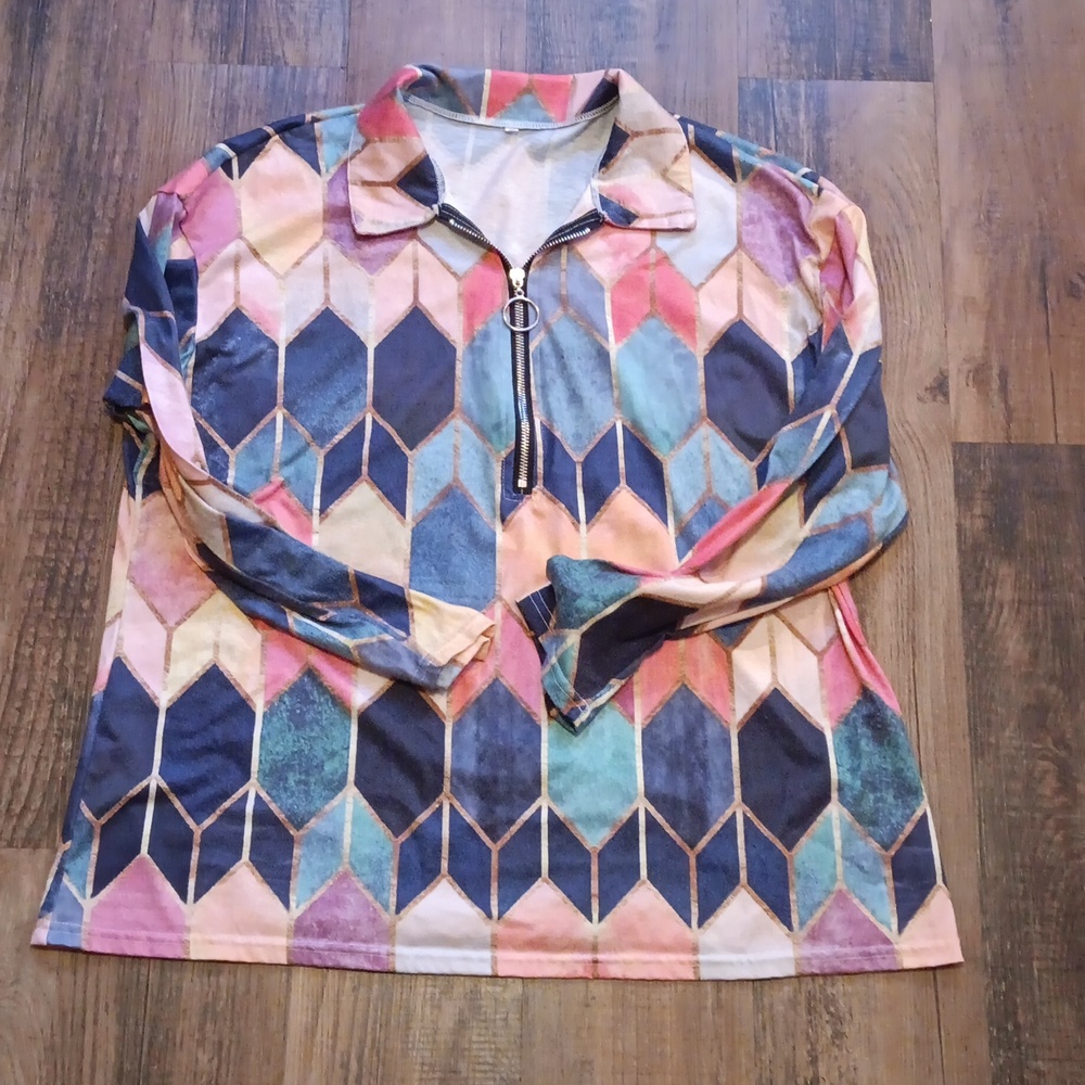 Geomwtric Rainbow Athletic Long Sleeve Zip Top XL